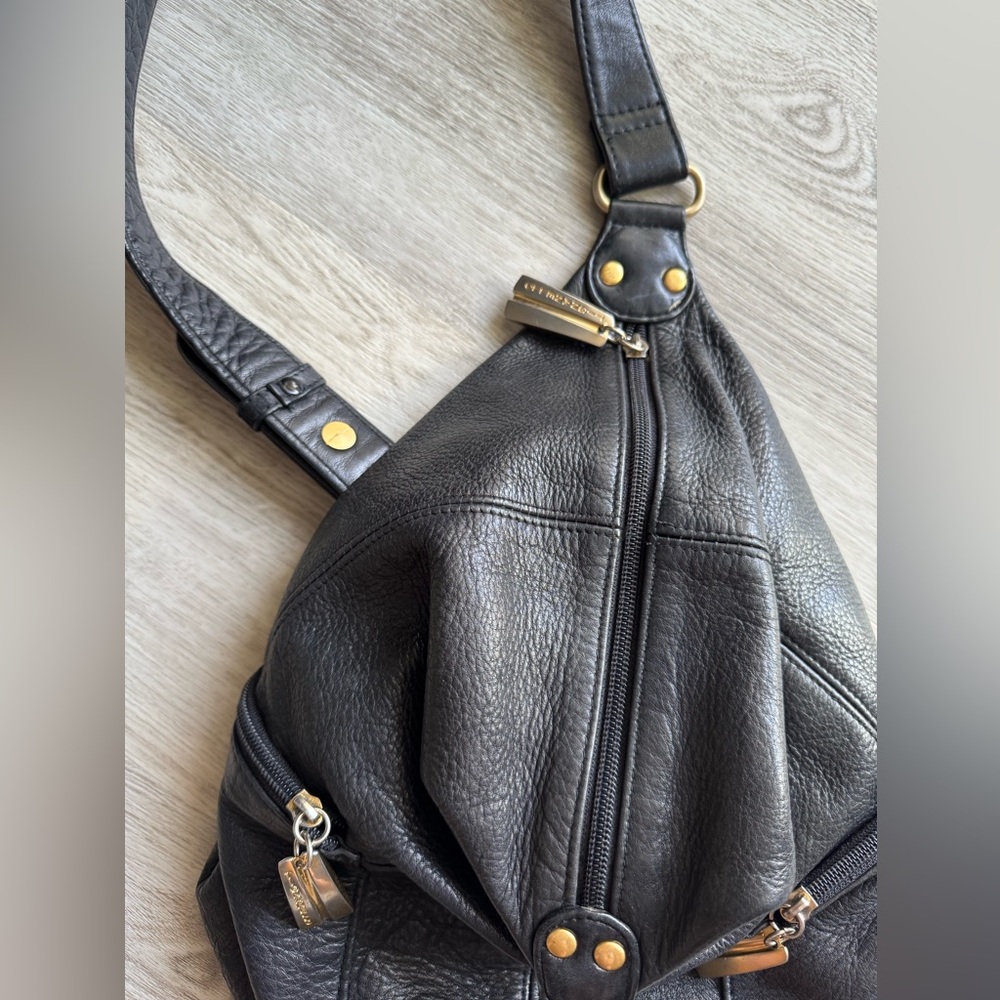 Tignanello Black Leather Crossbody Bag